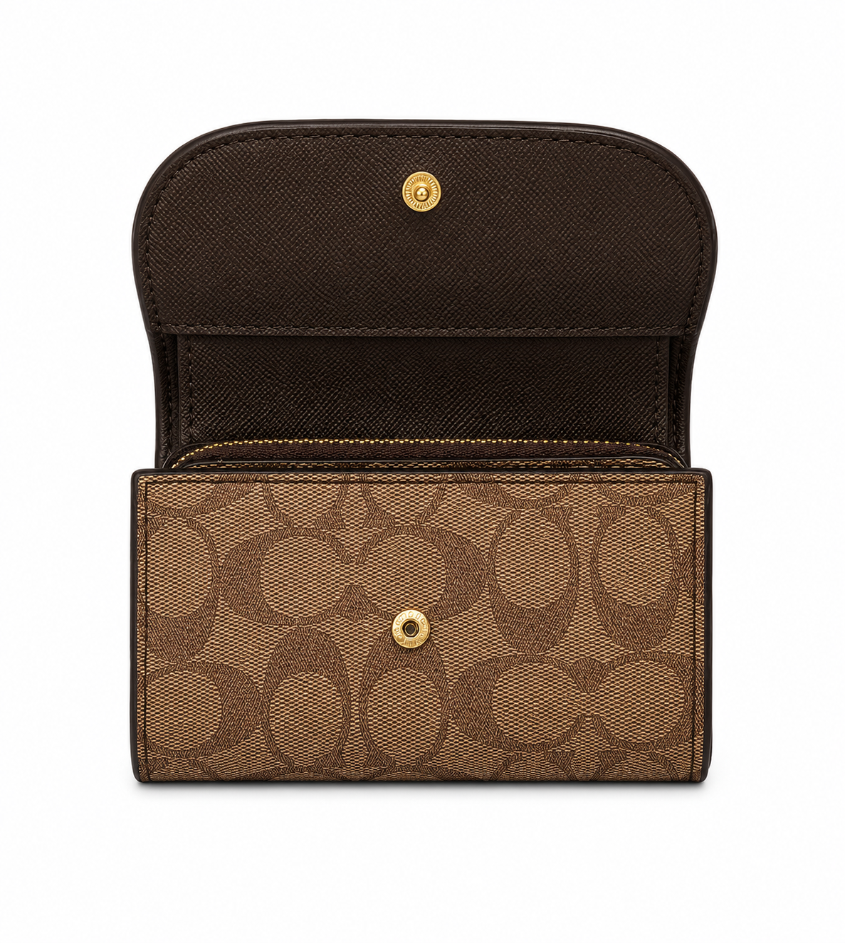 COACH Signature Women's Wallet – Brown | Zip Closure & Snap Button#01