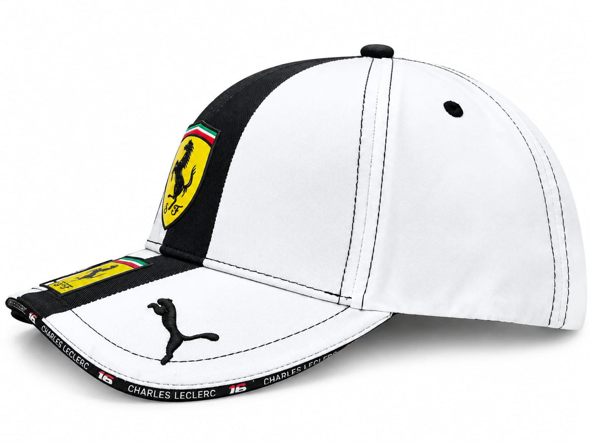 Ferrari Puma Men's Black and White Racing Baseball Cap with Number 16#16