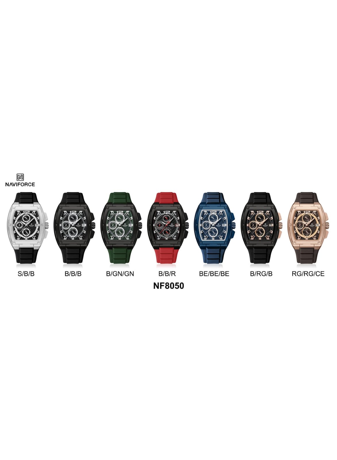 NAVIFORCE NF8050 Men's Analog Quartz Watch with Black Silicone Strap, 30M Water Resistant