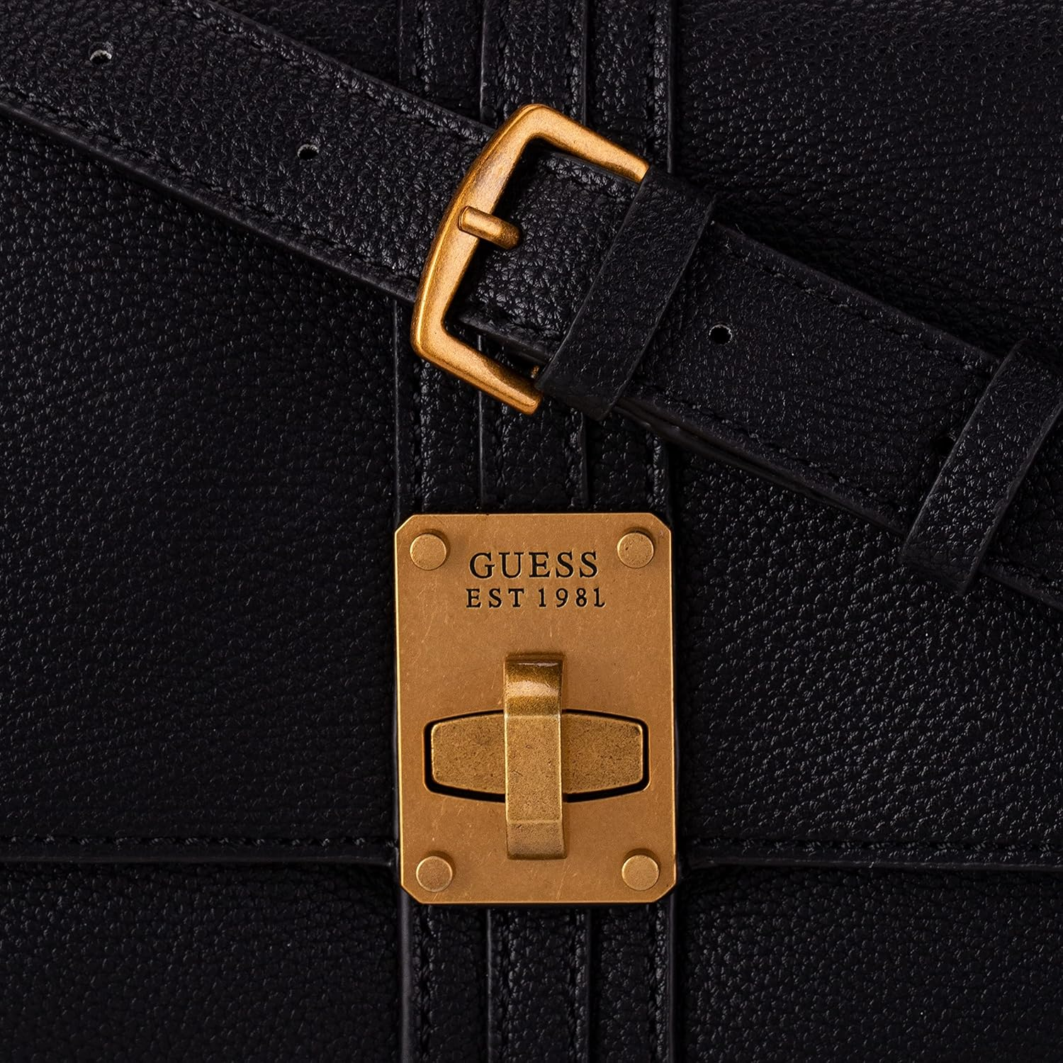 GUESS Kasinta Handle Flap Bag – Black Faux Leather Handbag #69