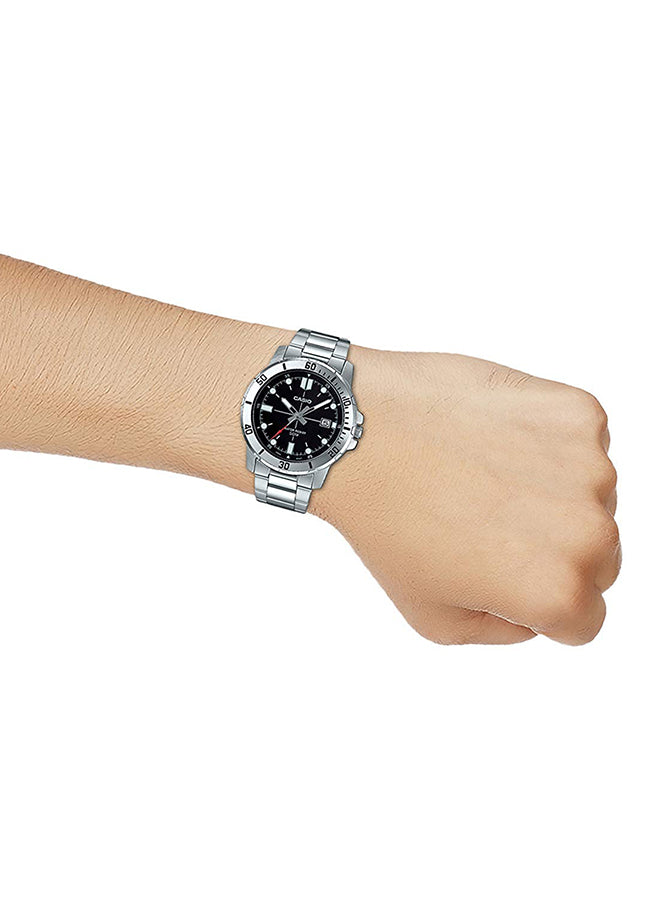 Casio Enticer Men's Stainless Steel Analog Watch MTP-VD01D-1EVUDF – Black Dial & Silver Stainless Steel Strap