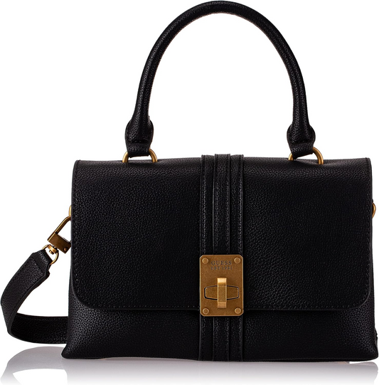 GUESS Kasinta Handle Flap Bag – Black Faux Leather Handbag