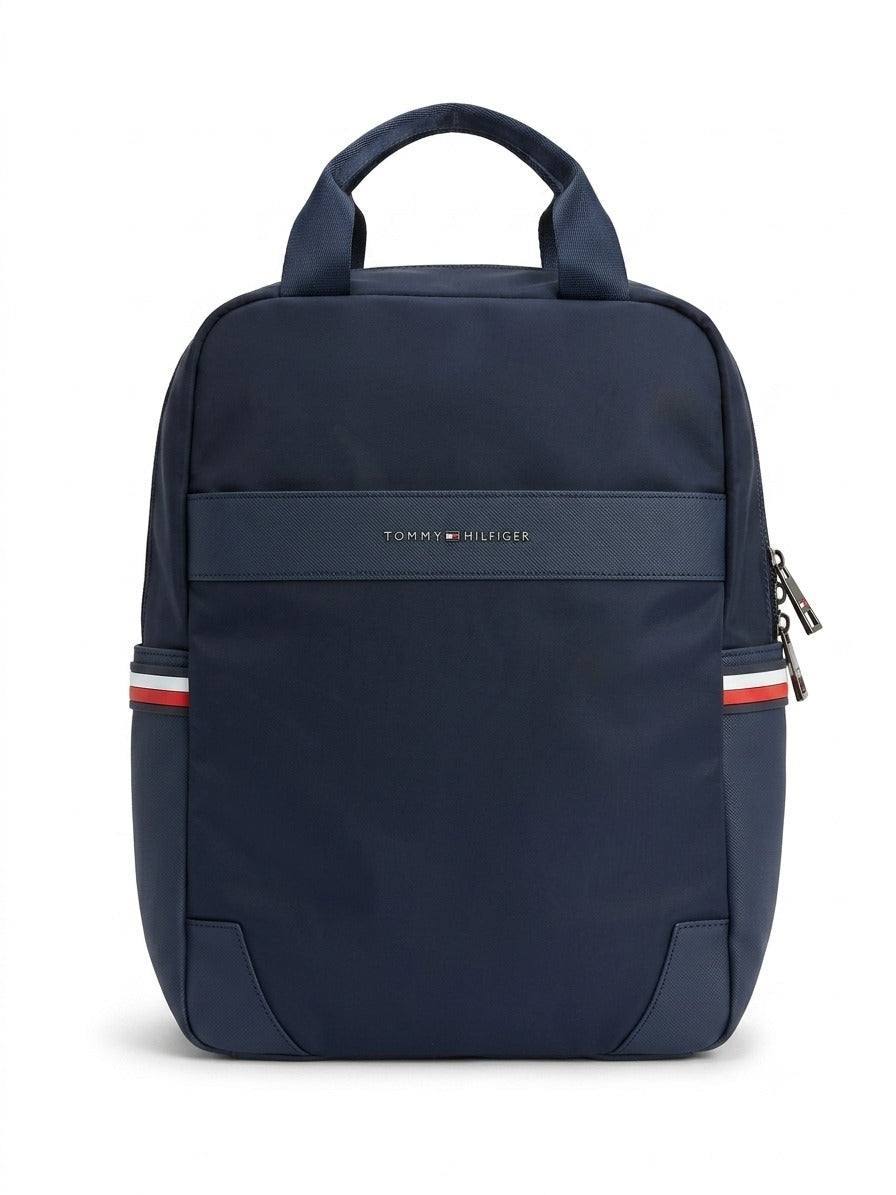 Tommy Hilfiger Men's Navy Blue Backpack with Logo Detail and Adjustable Shoulder Straps#0075