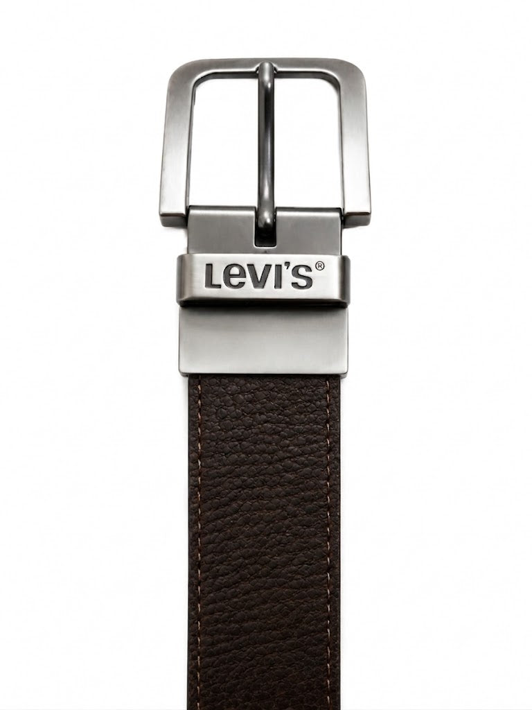 Levi's Men's Reversible Leather Belt – Black & Dark Brown with Rotating Metal Buckle#01