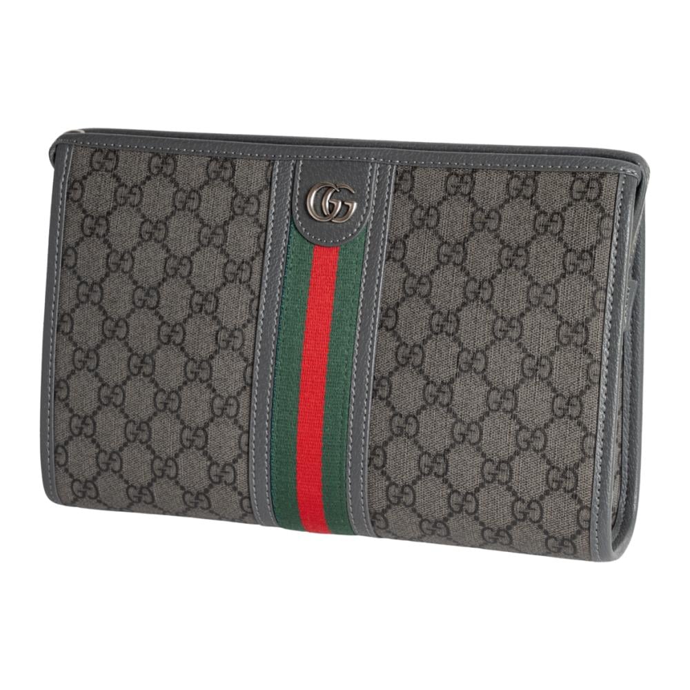 Gucci GG Supreme Unisex Clutch Bag – Grey & Black Monogram with Signature Web Stripe#01