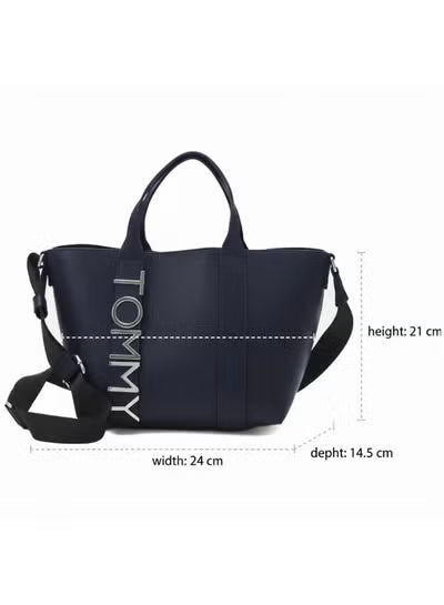 Tommy Hilfiger Women’s Navy Leather Shoulder Handbag – Elegant Everyday Compact Bag#0064