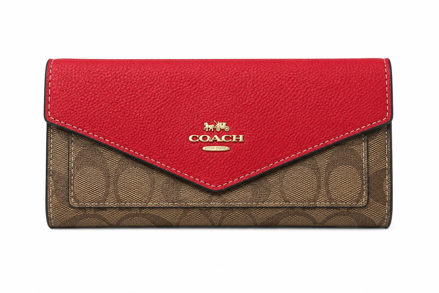 Coach Women's Signature Envelope Wallet – Brown Signature Canvas with Red Leather and Gold-Tone Logo#10