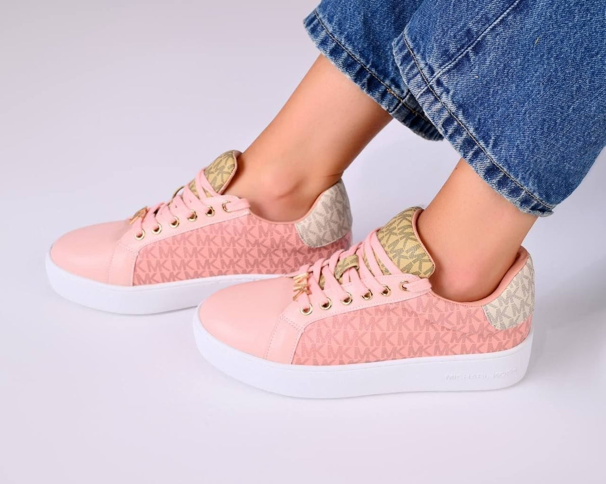 Michael Kors Women’s Monogram Logo Trainer – Pink Platform Sneakers, MK-SHOES-012