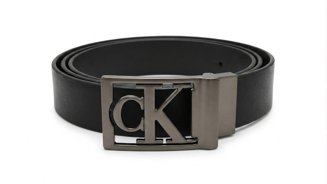 Calvin Klein Men's Reversible Belt – Black & Dark Brown Leather with Iconic CK Gunmetal Buckle#023