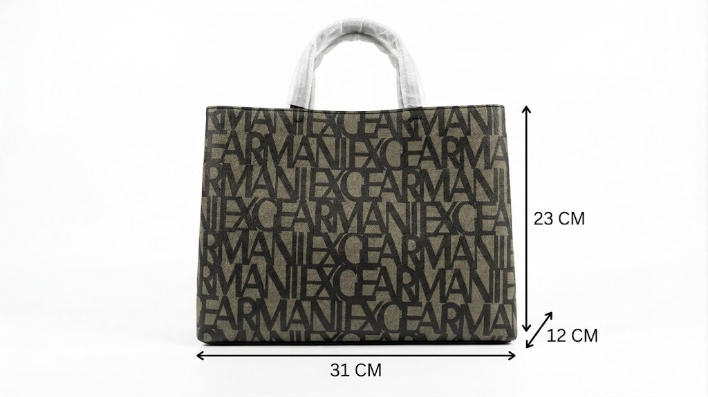 A|X Armani Exchange Medium Tote Bag – Beige & Black Logo Monogram, Urban Luxe Style #9