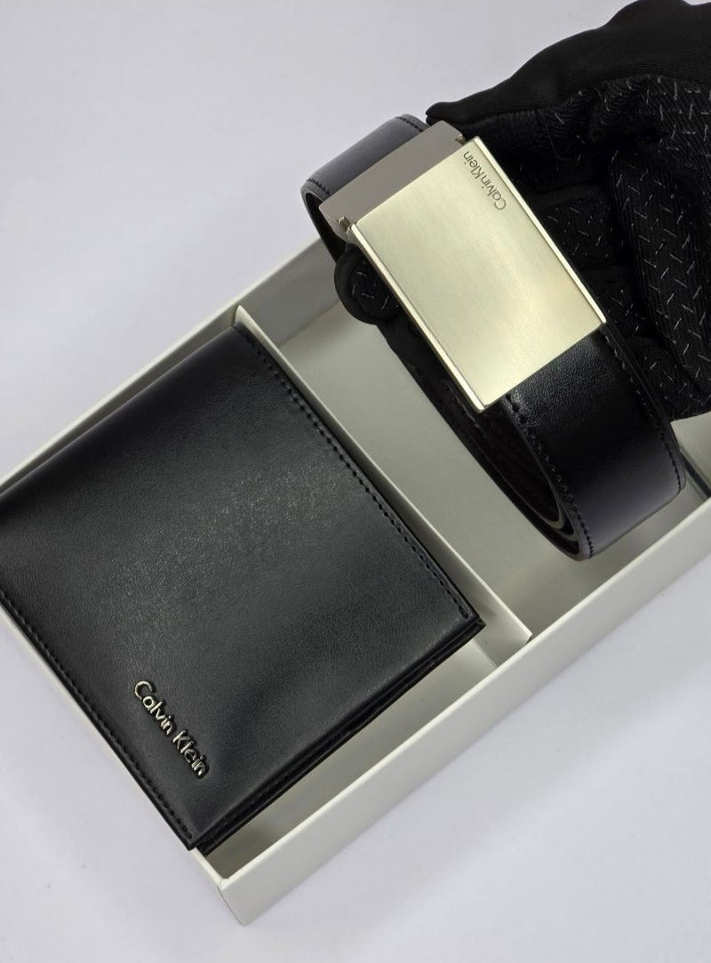 CK Black Leather Wallet-Belt Set For Men #9