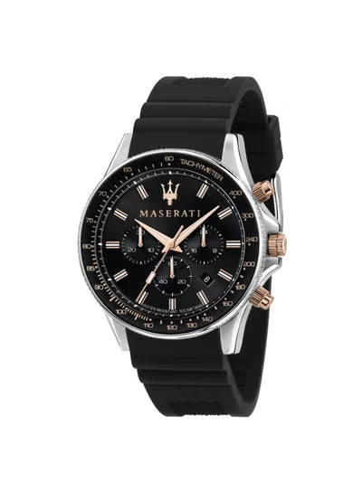 Maserati Sfida R8871640002 Men’s Watch – Black Dial, Black Rubber Strap, Quartz Chronograph, 44mm, 100M Water Resistance