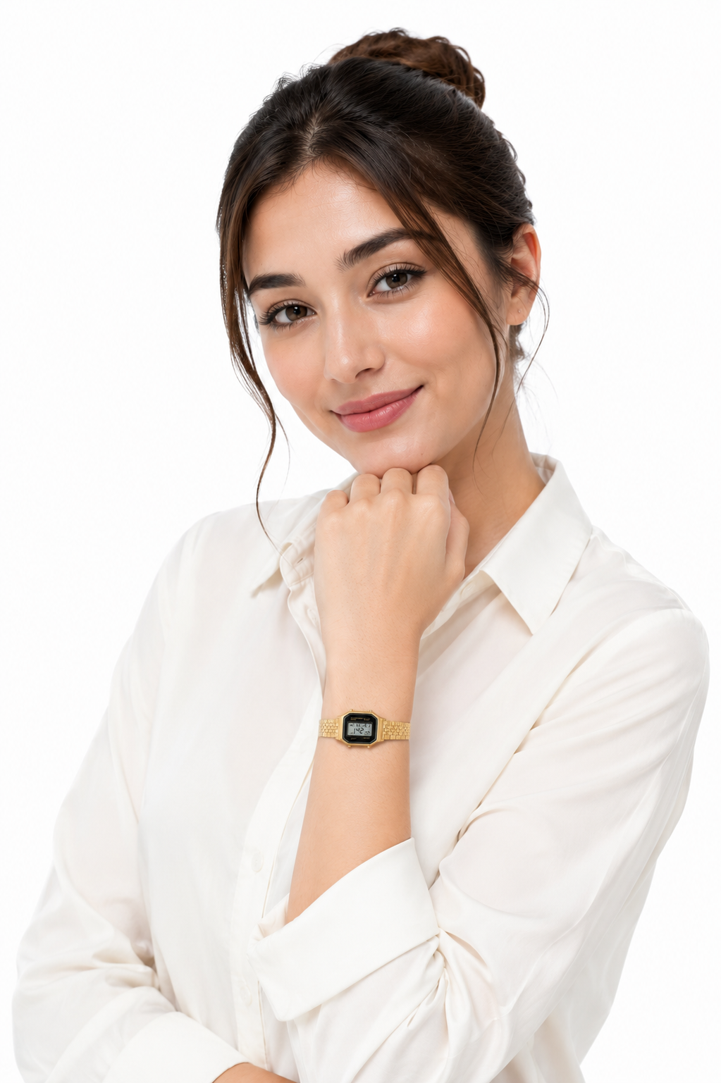 Women's Gold-Tone Digital Watch – Elegant Vintage Design with Stainless Steel Bracelet#S