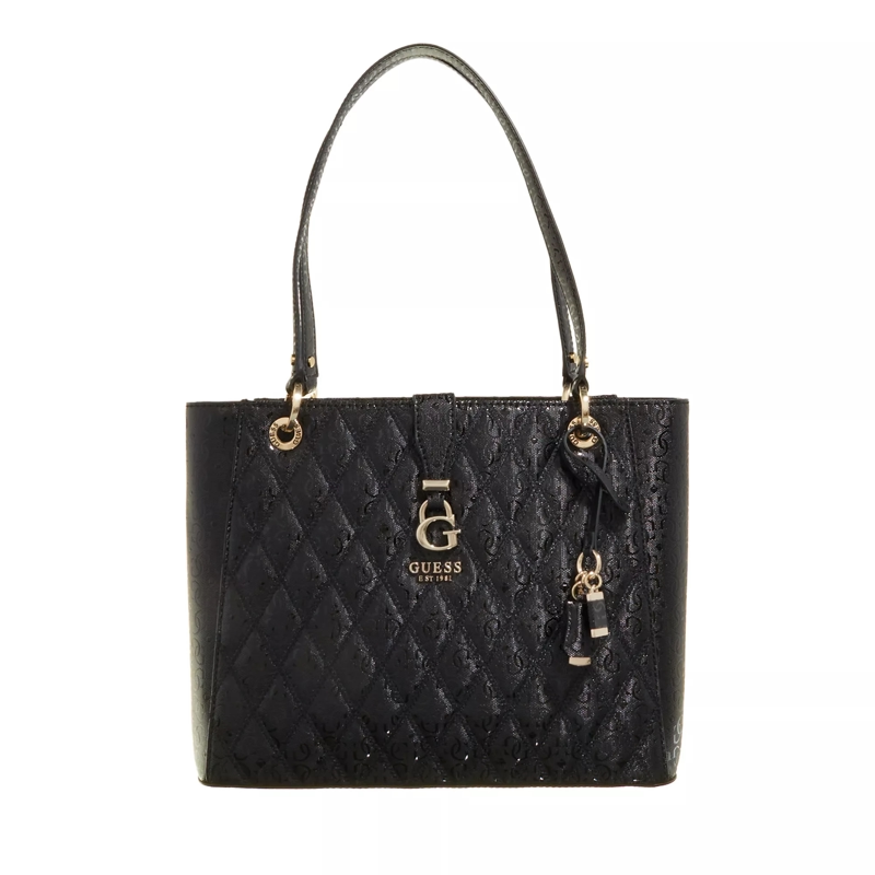 GUESS Adi Noel Tote – Black Quilted Faux Leather with Gold Hardware