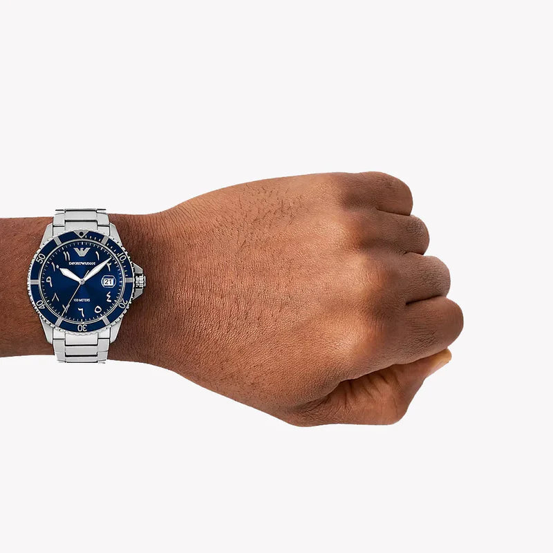 Emporio Armani Men's Quartz Watch AR80076SET – 41 mm, Dark Blue Dial & Silver Stainless Steel Bracelet