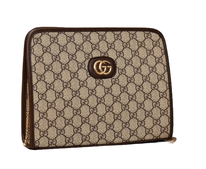 GU Monogram Brown Leather Crossbody Bag