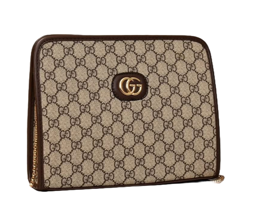GU Monogram Brown Leather Crossbody Bag
