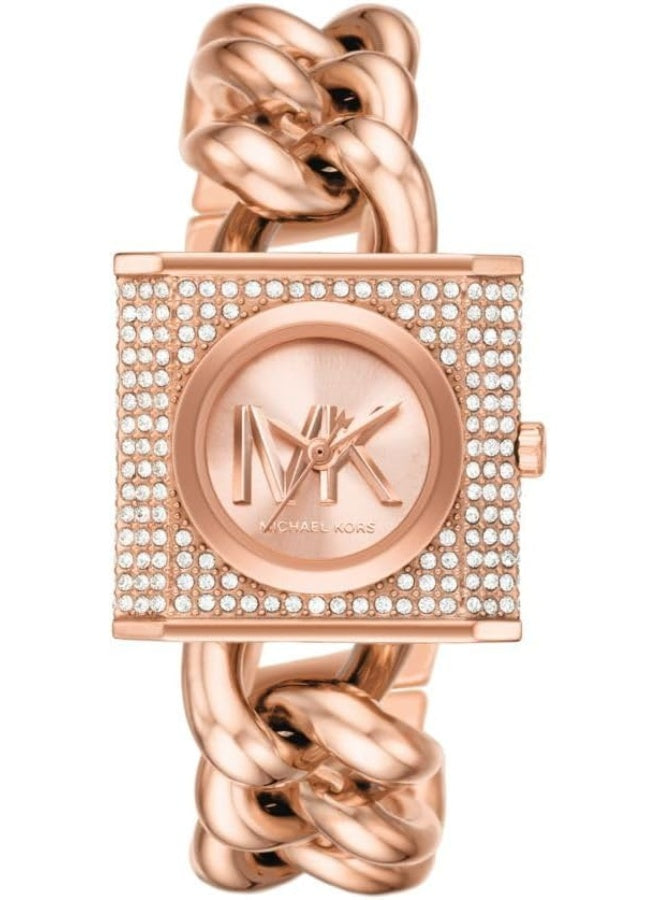 Michael Kors MK4827 Chain Lock Three-Hand Watch for Women – Rose Gold Dial & Stainless Steel Bracelet
