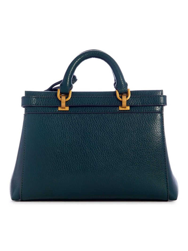 GUESS Sestri Mini Satchel – Green Quilted Faux Leather with Gold Hardware