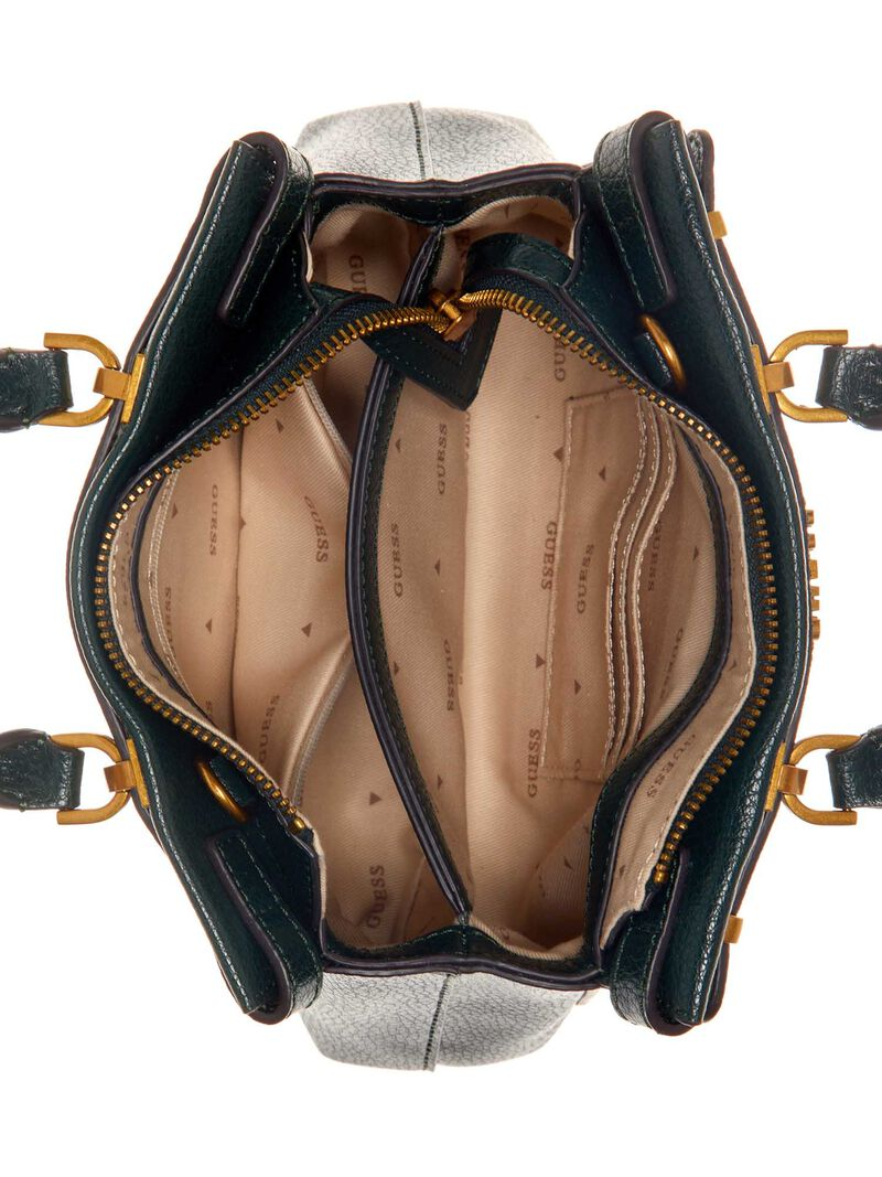 GUESS Sestri Mini Satchel – Green Quilted Faux Leather with Gold Hardware