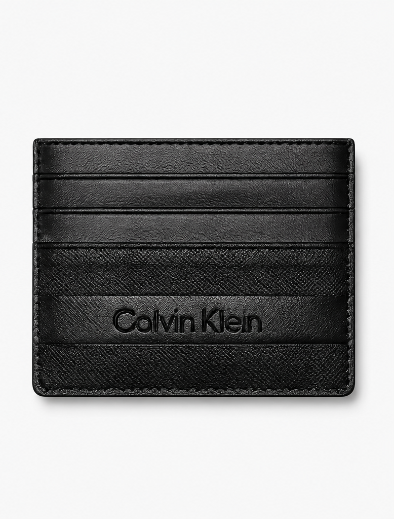 Calvin Klein Textured Leather Card Holder - Modern Logo