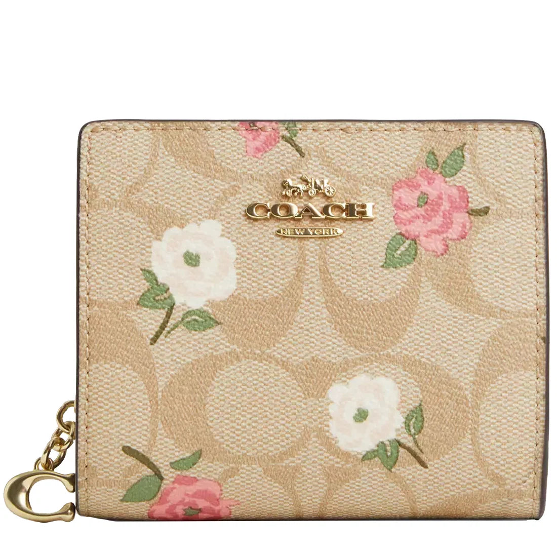 Coach Snap Wallet in Signature Canvas with Floral Print (Light Khaki / Chalk Multi) #0013