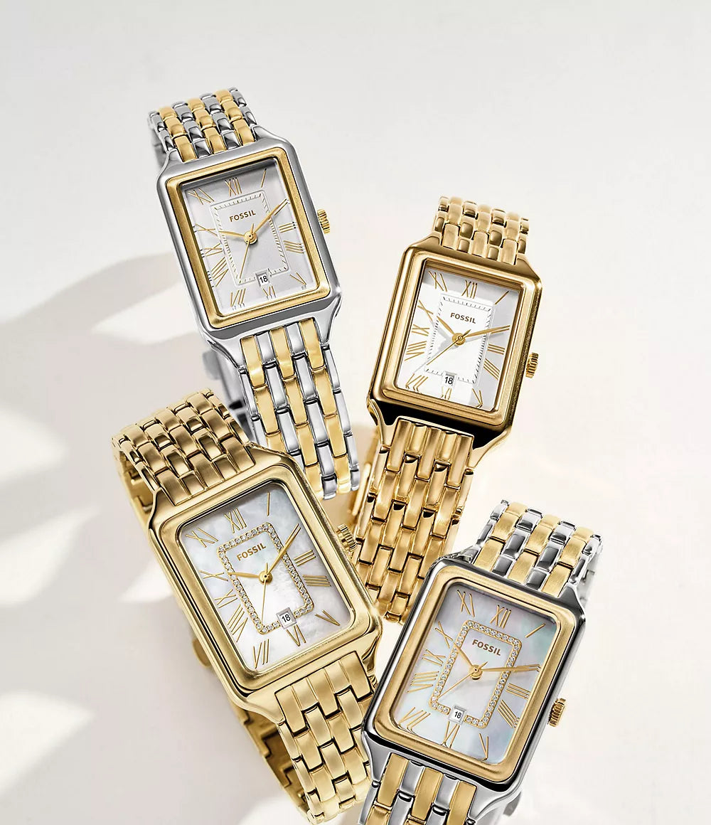 Fossil Raquel Women's Watch – Two-Tone Stainless Steel with White Mother-of-Pearl Dial (Model ES5305)