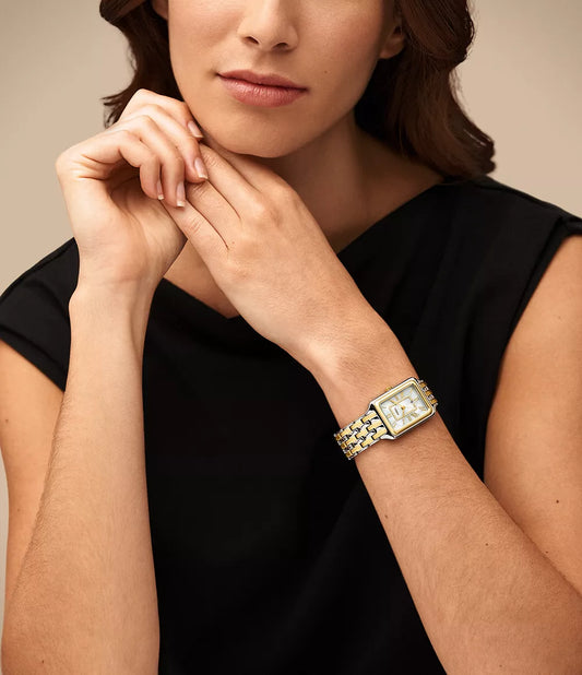 Fossil Raquel Women's Watch – Two-Tone Stainless Steel with White Mother-of-Pearl Dial (Model ES5305)