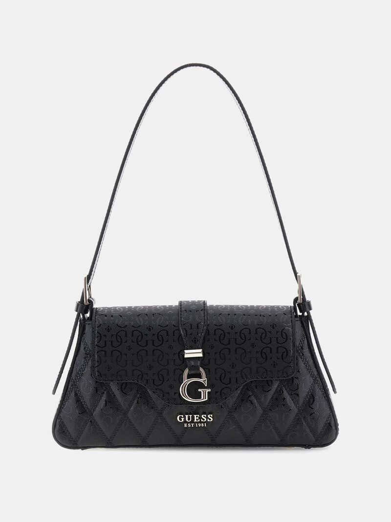 GUESS Adi 4G Logo Shoulder Bag – Black Quilted Faux Leather