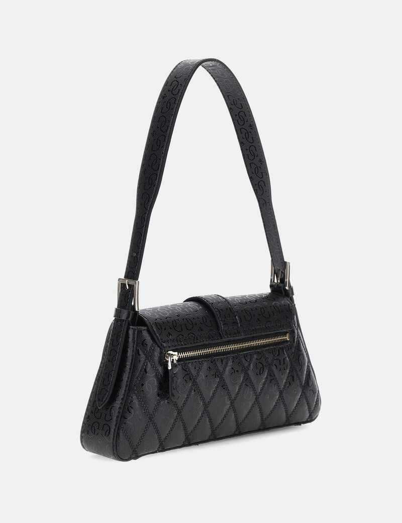 GUESS Adi 4G Logo Shoulder Bag – Black Quilted Faux Leather