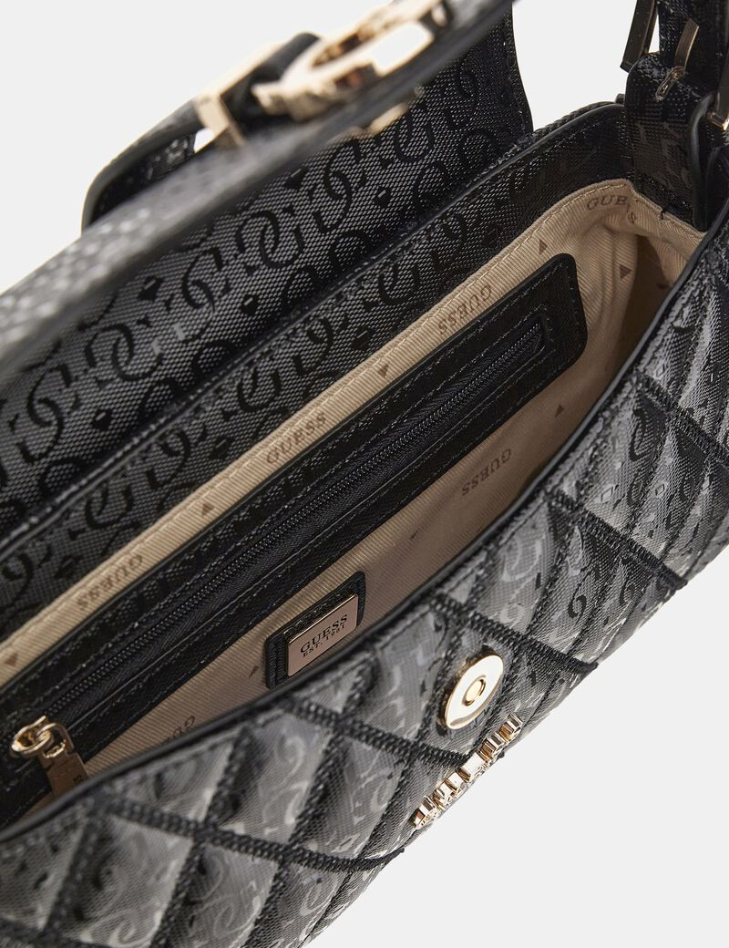 GUESS Adi 4G Logo Shoulder Bag – Black Quilted Faux Leather