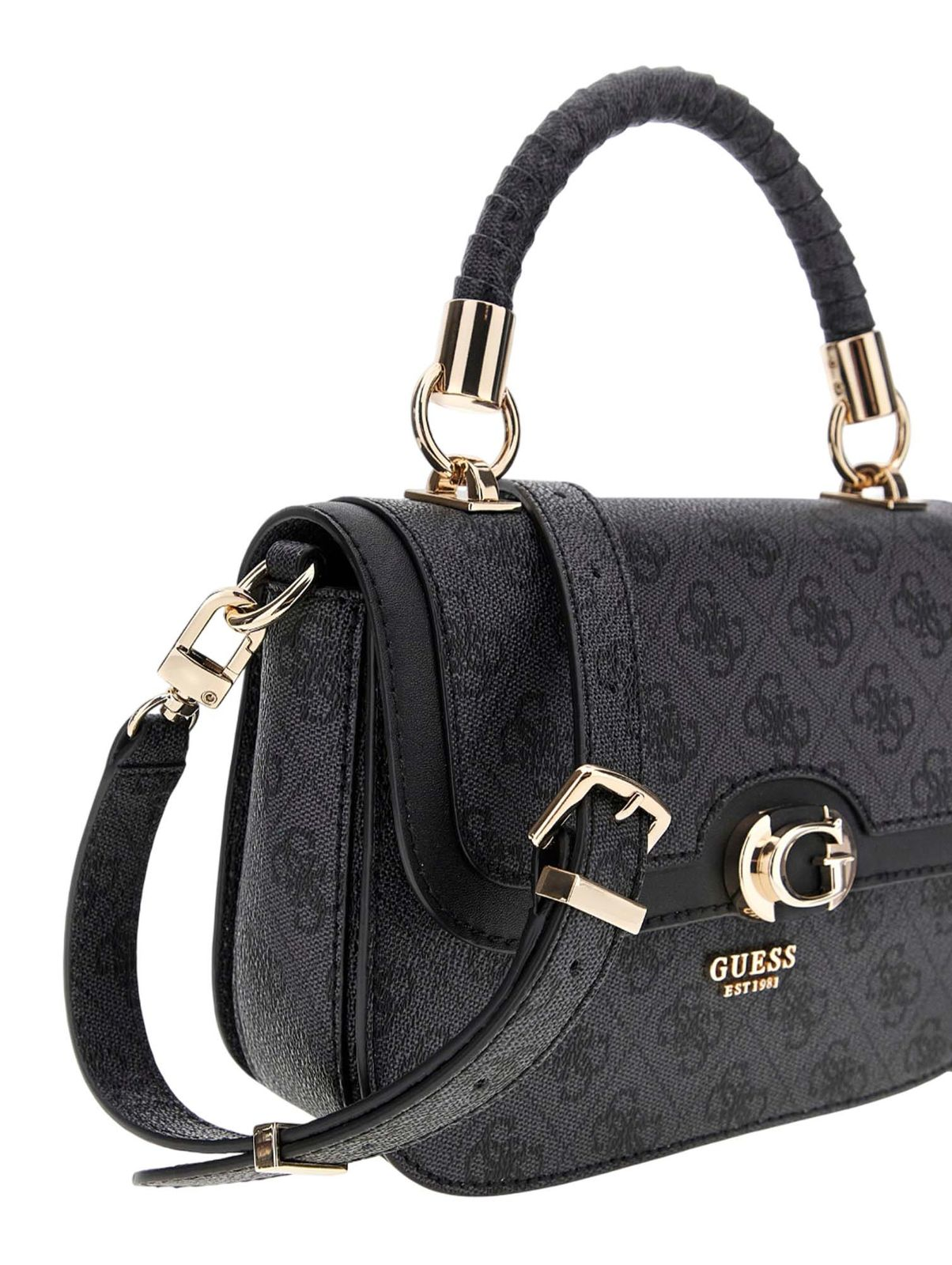 GUESS Orlina Logo Top Handle Flap Bag – Coal Logo