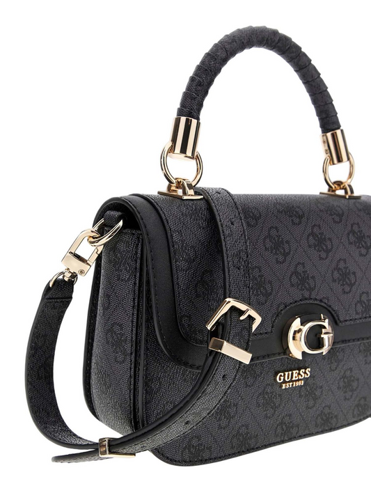 GUESS Orlina Logo Top Handle Flap Bag – Coal Logo