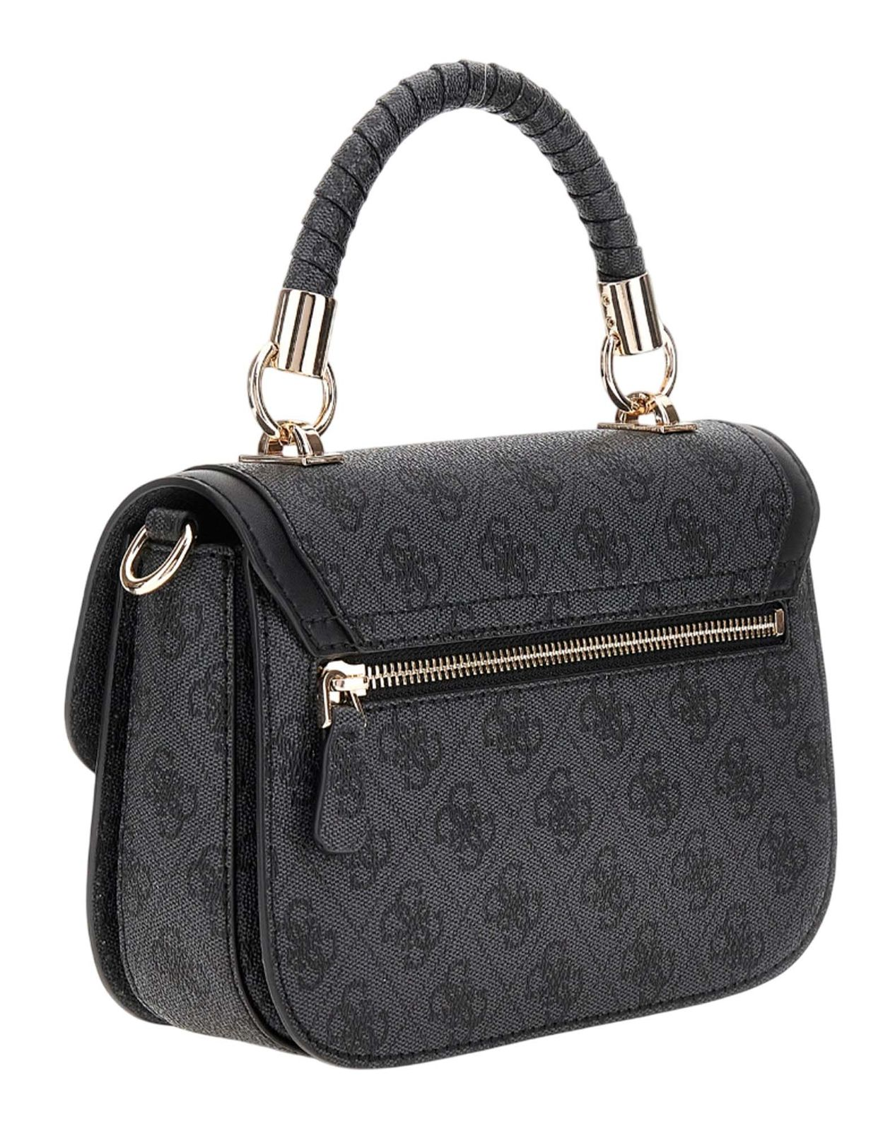 GUESS Orlina Logo Top Handle Flap Bag – Coal Logo