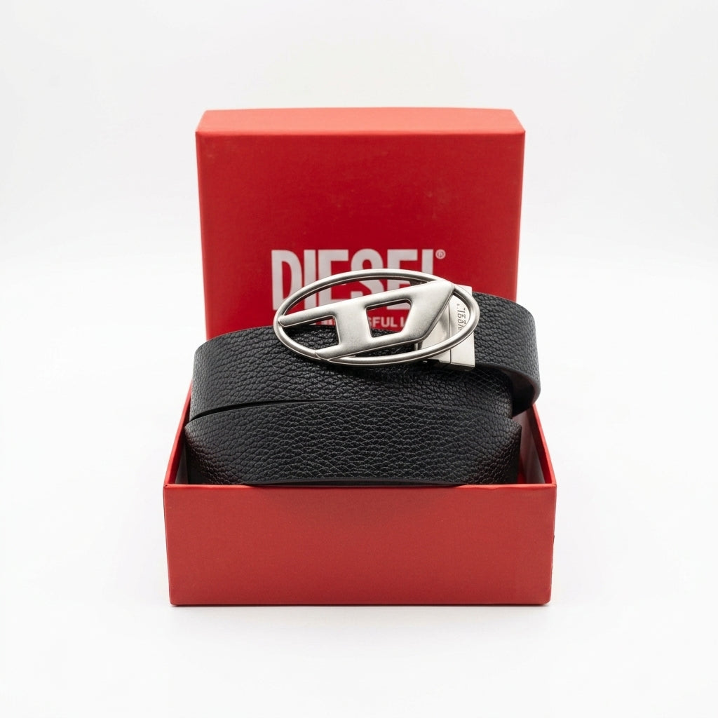Diesel Reversible Leather Belt with Iconic Oval Buckle – Ultimate #0001