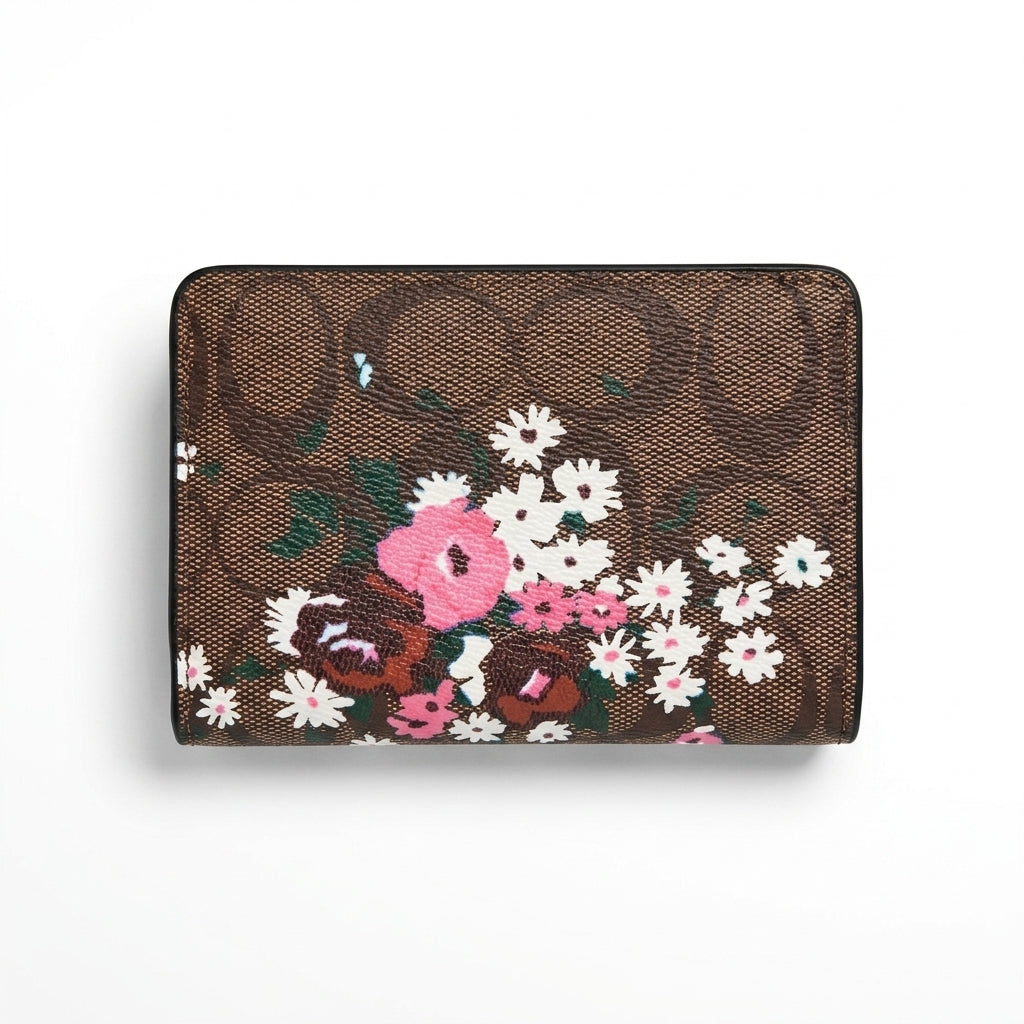 COACH Medium Corner Zip Wallet in Signature Canvas with Floral Print #0011