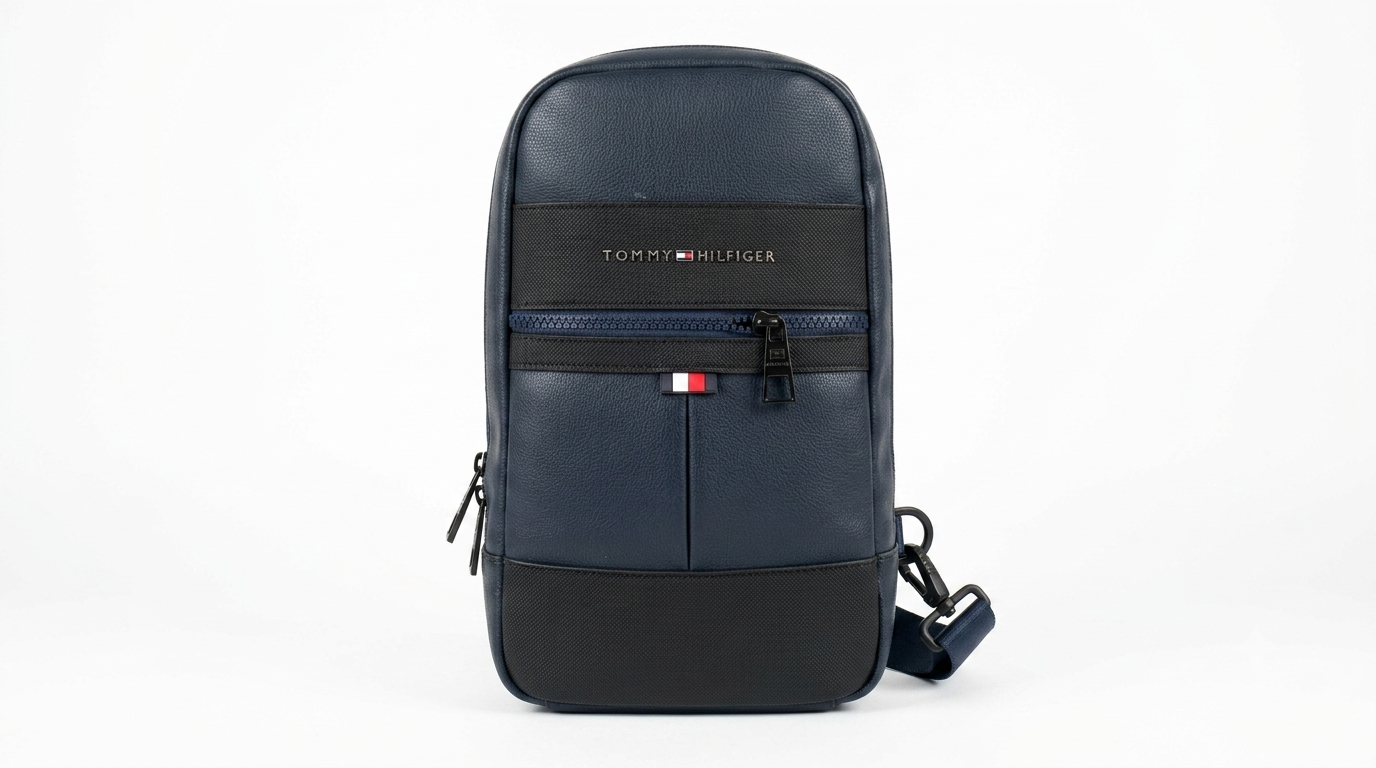 Tommy Hilfiger Men's Faux-Leather Crossbody Sling Bag - Navy #0065