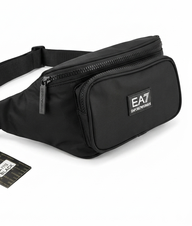EA7 Emporio Armani Men's Black Triple Zipper Waist Bag #0007