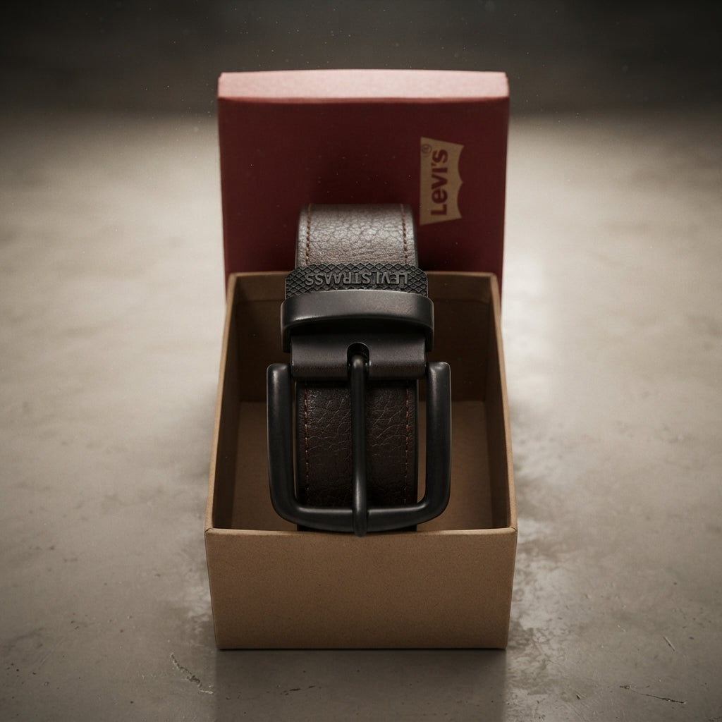 Levi's Men's Brown Genuine Leather Belt with Matte Black Buckle #03