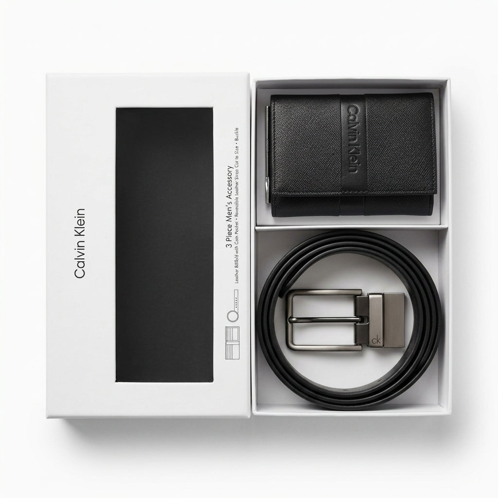 Calvin Klein Men's Leather Belt & Wallet Gift Set – Classic Black #11