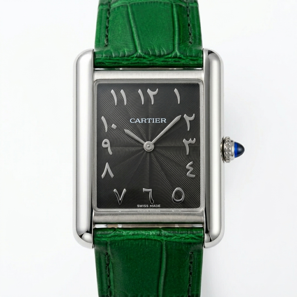 Tank Louis Cartier watch Green Strap Black Dial