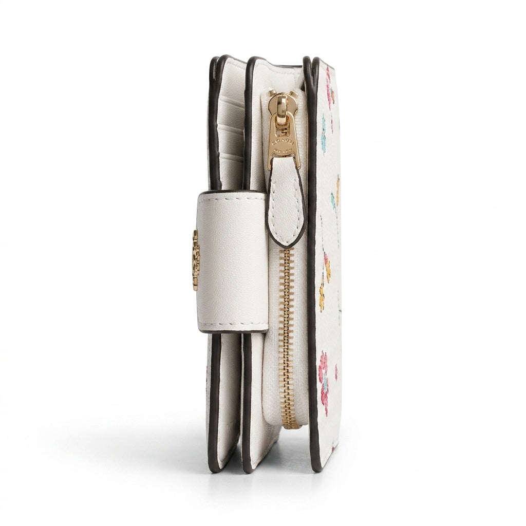 Coach Medium Floral Print Zip-Around Wallet – White #0012