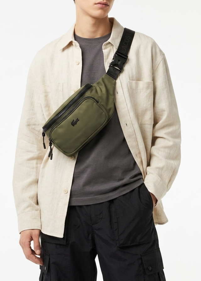 Lacoste Men's Olive-green Nylon Triple Zipper Waist Bag #0020