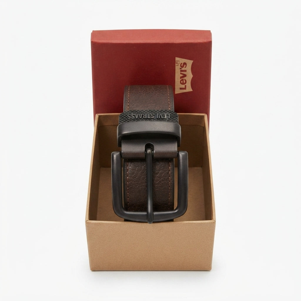 Levi's Men's Brown Genuine Leather Belt with Matte Black Buckle #03