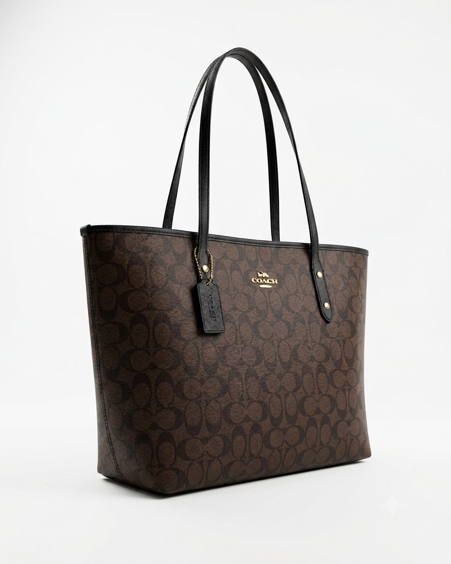 COACH City Tote in Signature Canvas - Brown & Black #45