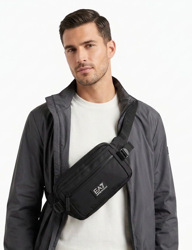 EA7 Emporio Armani Men's Black Quad Zipper Waist Bag #0008