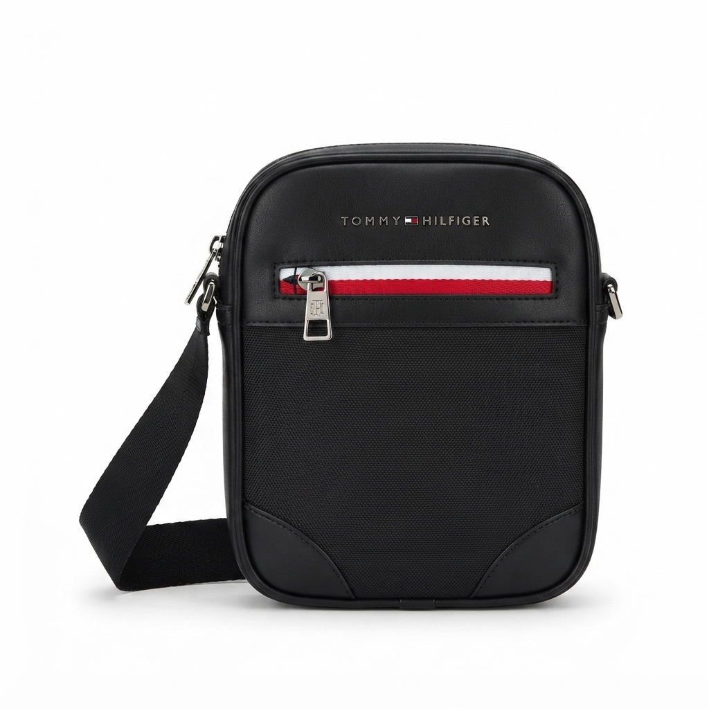Tommy Hilfiger Men's Black Crossbody Bag with Adjustable Shoulder Strap #0064