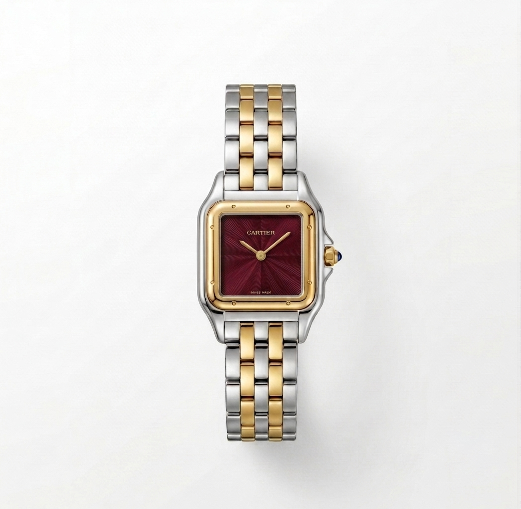 Panthère de Cartier watch burgundy red dial medium model