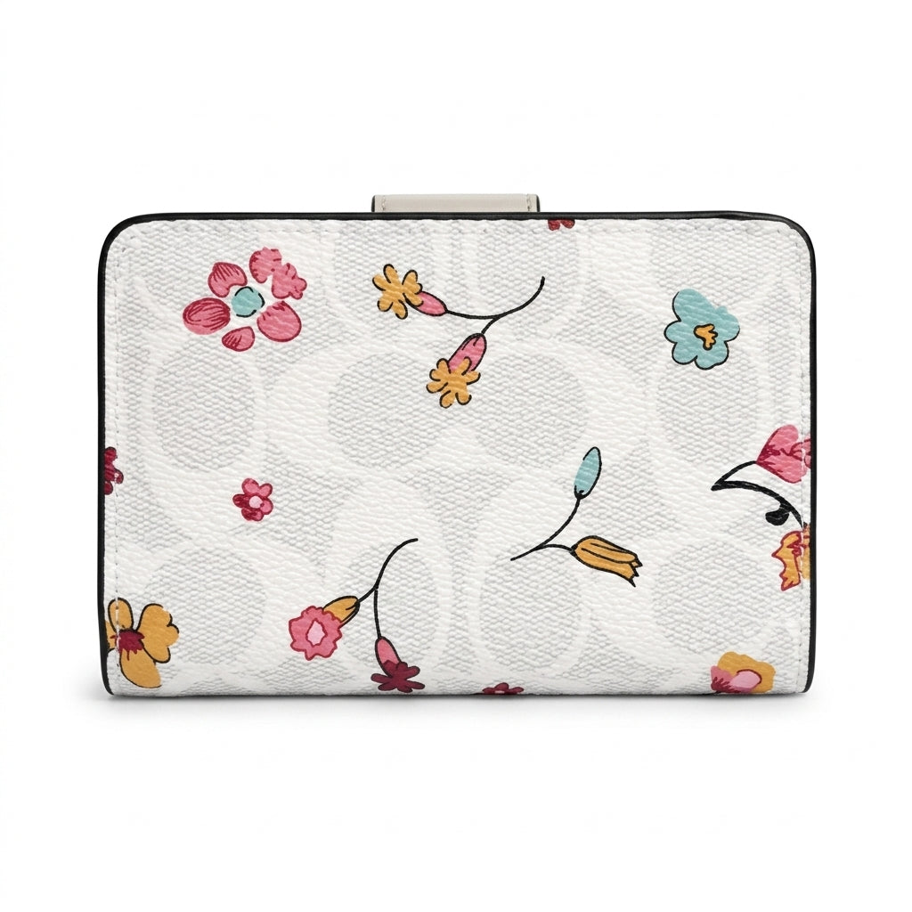 Coach Medium Floral Print Zip-Around Wallet – White #0012