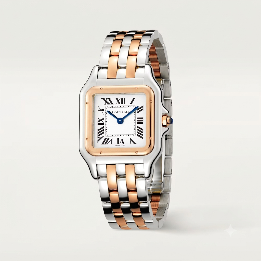 Panthère de Cartier watch White Dial Rose Gold / Silver Strap medium model